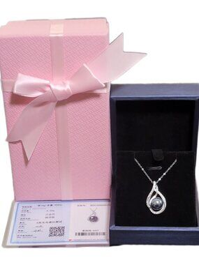 Black Pearl Simulated Moissanite 925 Sterling Silver 18K Plated Necklace NWT